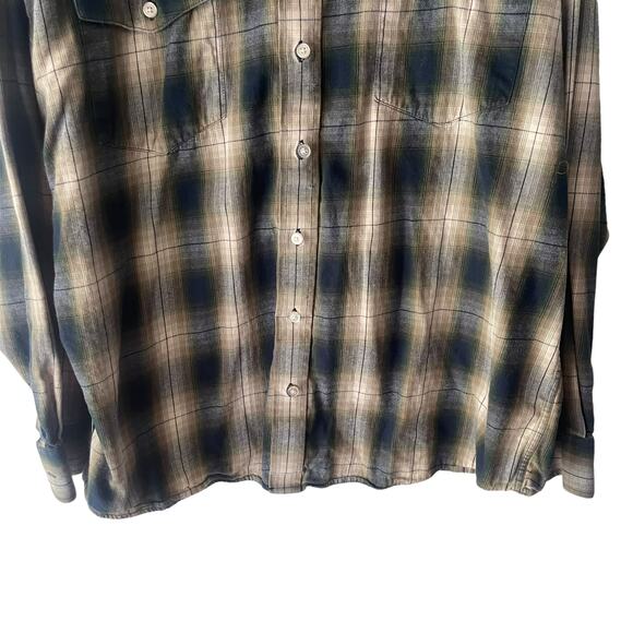 Panhandle Powder River Outfitters Size XL Cotton Green Plaid Flannel Button Up - Picture 3 of 8